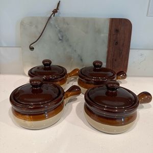 Vintage French onion soup/Chili ceramic set of 4 plus mini bowls.